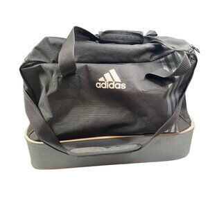 Adidas Black Duffel Bag With Shoe Compartment & Striped Design